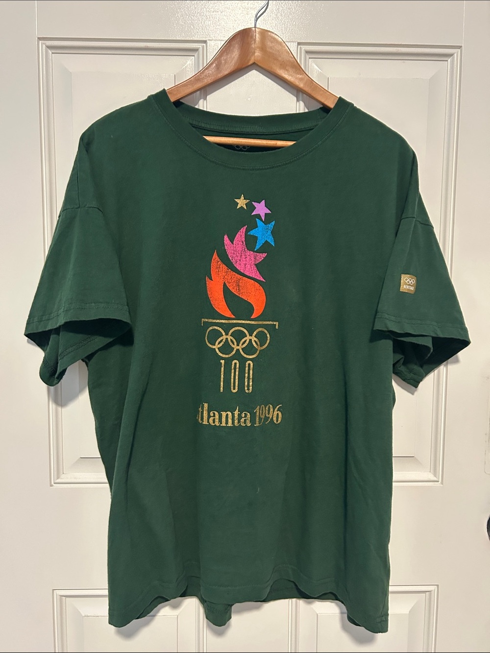 Olympics 1996 Vintage Men’s Green T Shirt with Front and Back Graphics Size 2XL